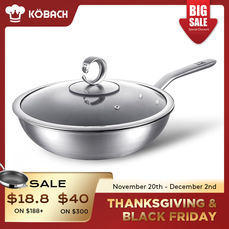 Kobachcookware Titanium Cookware Set – 13" Wok + 11" Uncoated Frying Pan with Lid, Non-Stick Performance, Durable & Easy to Clean